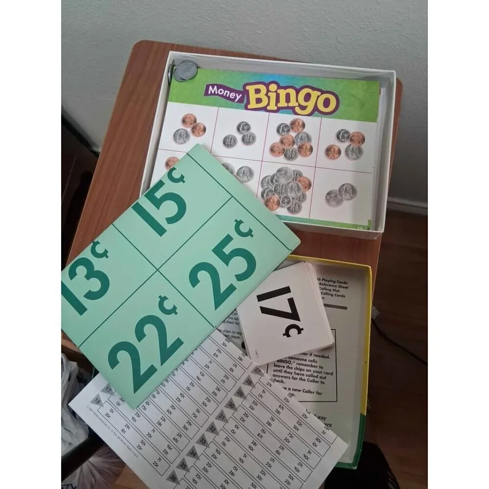VTG 1995 Beginning Money Bingo Set Educational Game Classroom Home School